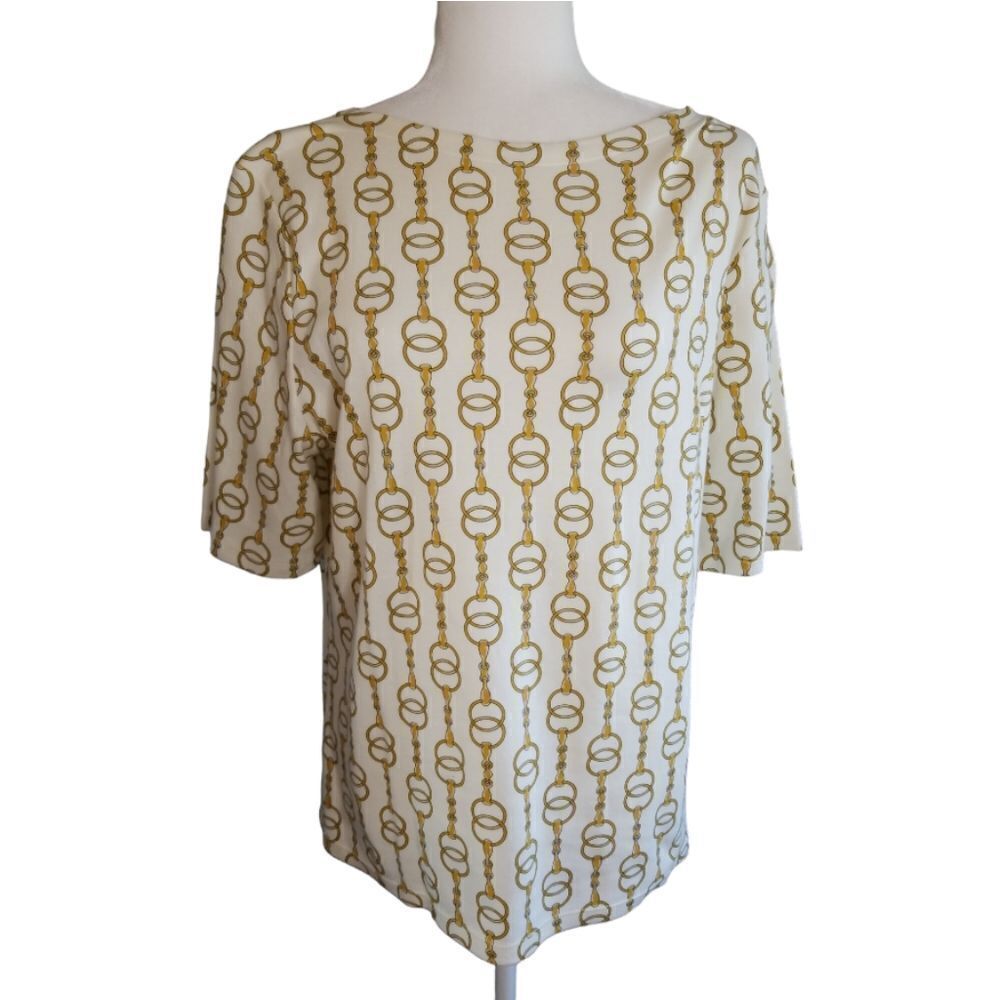 Charter Club Luxury Top Short Sleeve Cream and Gold Size XL
